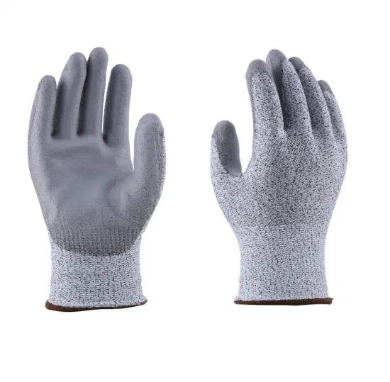 Hppe Industrial Fiber Anti Cut Resistant White Gray PU Coated Wholesale Protective Working Labor Working Safety Work Gloves